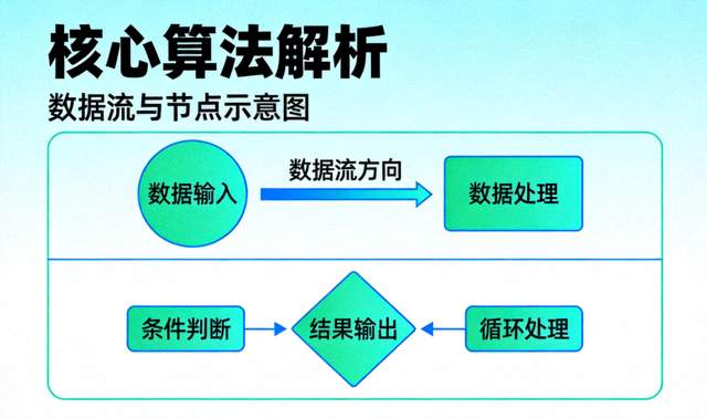 核心算法解析专题配图：数据流与节点示意图