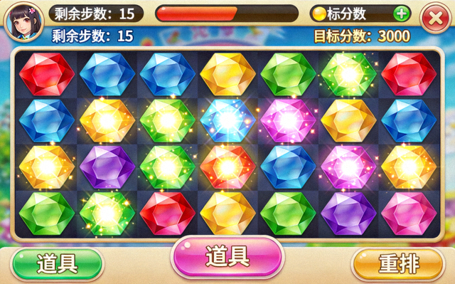 模拟消除玩法宝石拼接界面截图